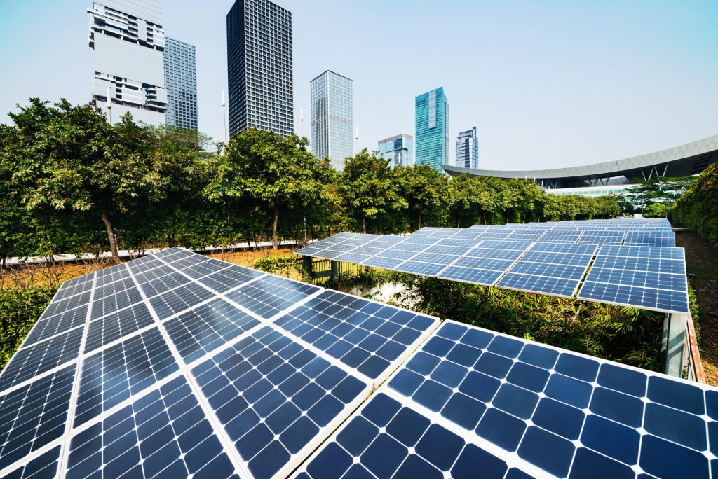 Solar panels in city
